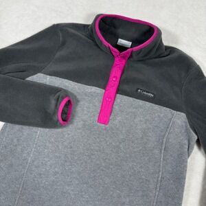 Columbia Women's Fleece Pullover Jacket Gray Pink Snap Neck Size L